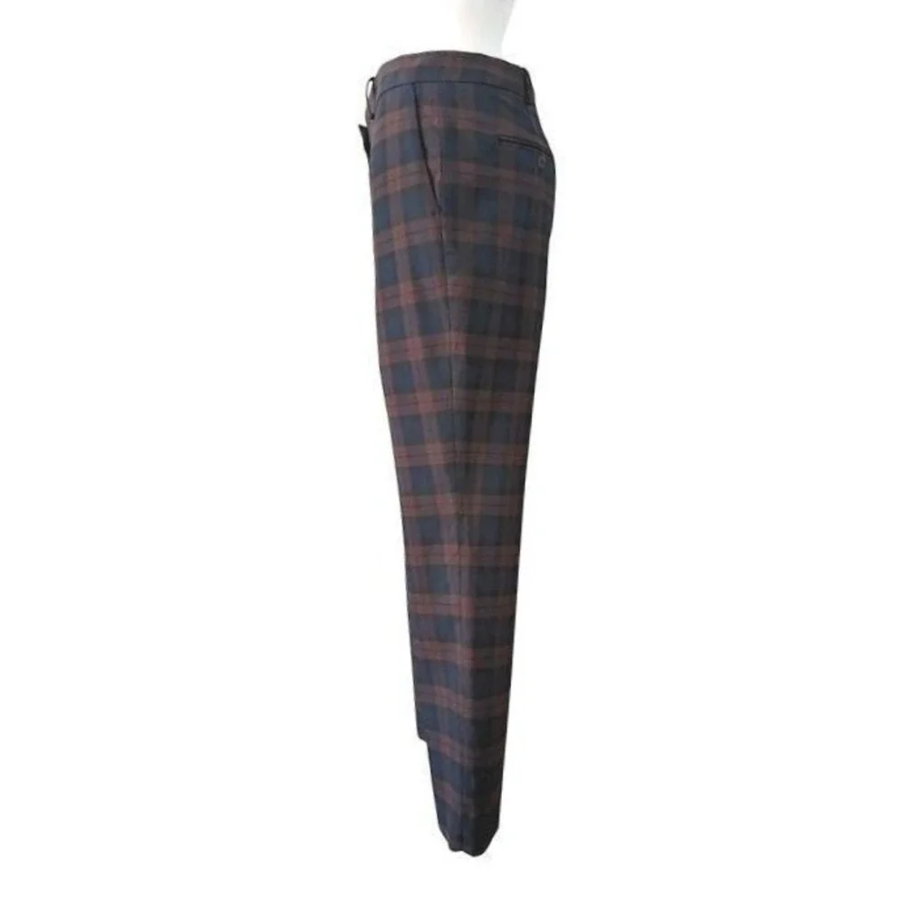 JIGSAW Womens Plaid Trousers Navy Brown Slim‎ Fit Career Pants Size US 8